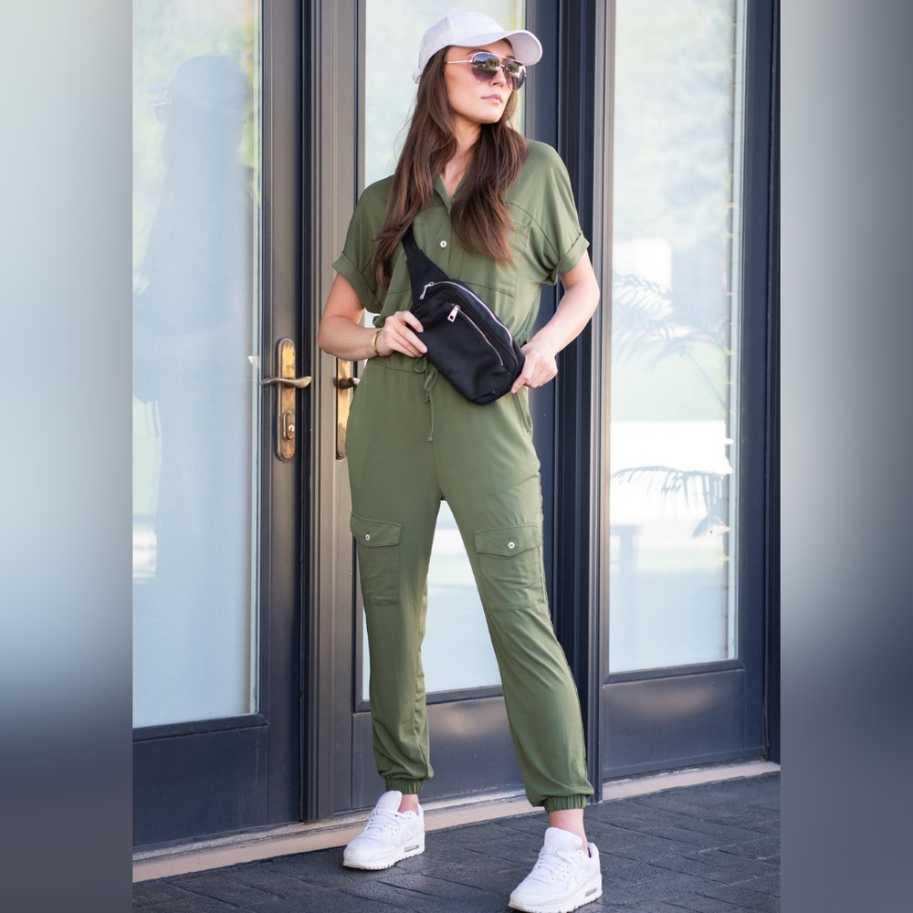Cargo Jumper Olive Green Short Sleeve